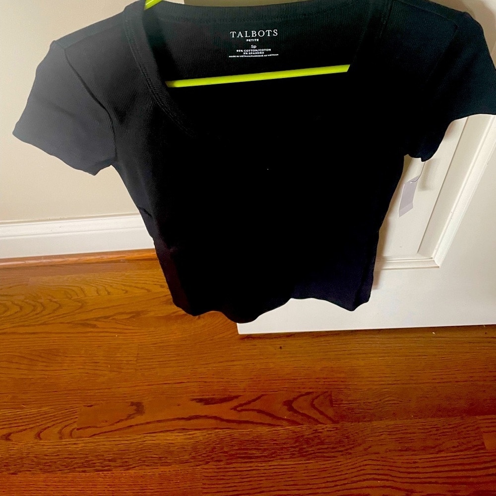 New with original tags , black short sleeve scoop neck cotton shirt